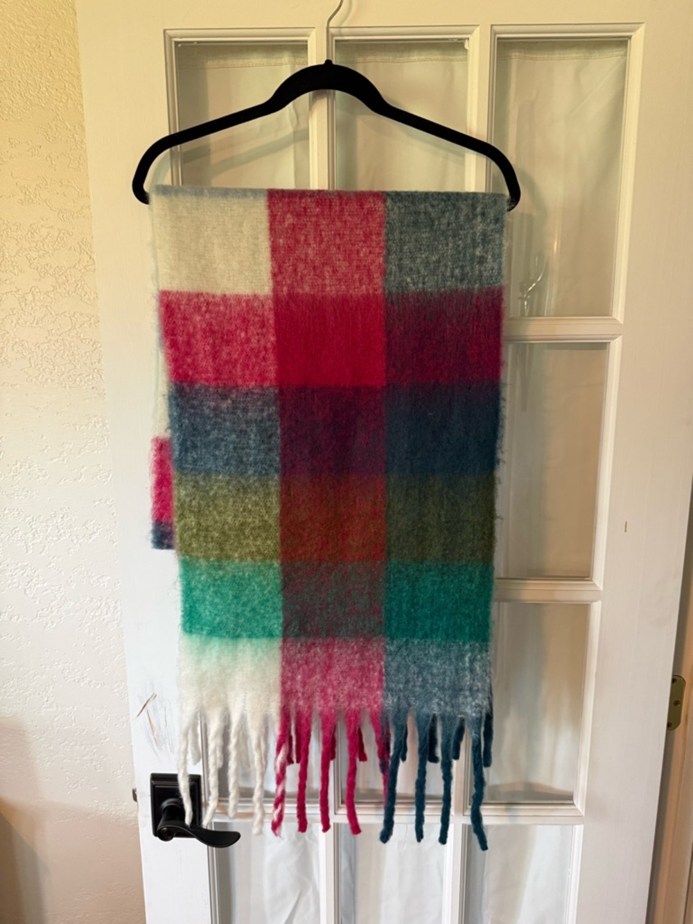 Free People Teal, Pink & Forest Green Fuzzy Fringe Blanket Scarf